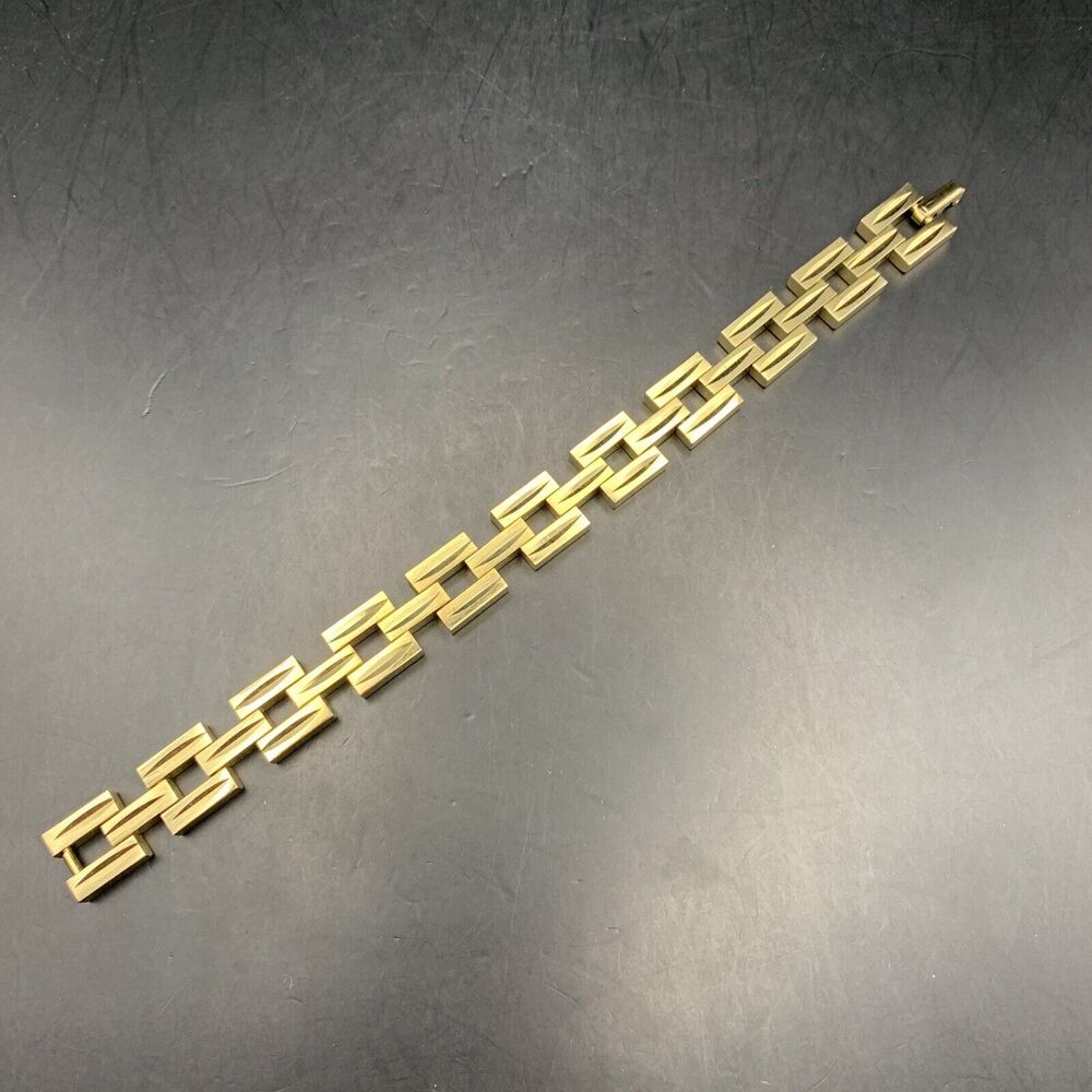 Goldette Link Bracelet Gold Tone Etched Design Chunky Classic 7.25 Inch Vintage